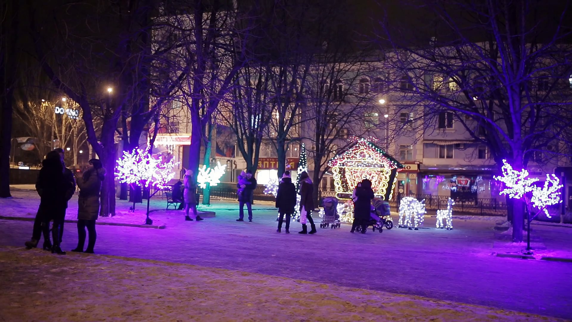 Christmas, New year time in city streets, decorated and illuminated