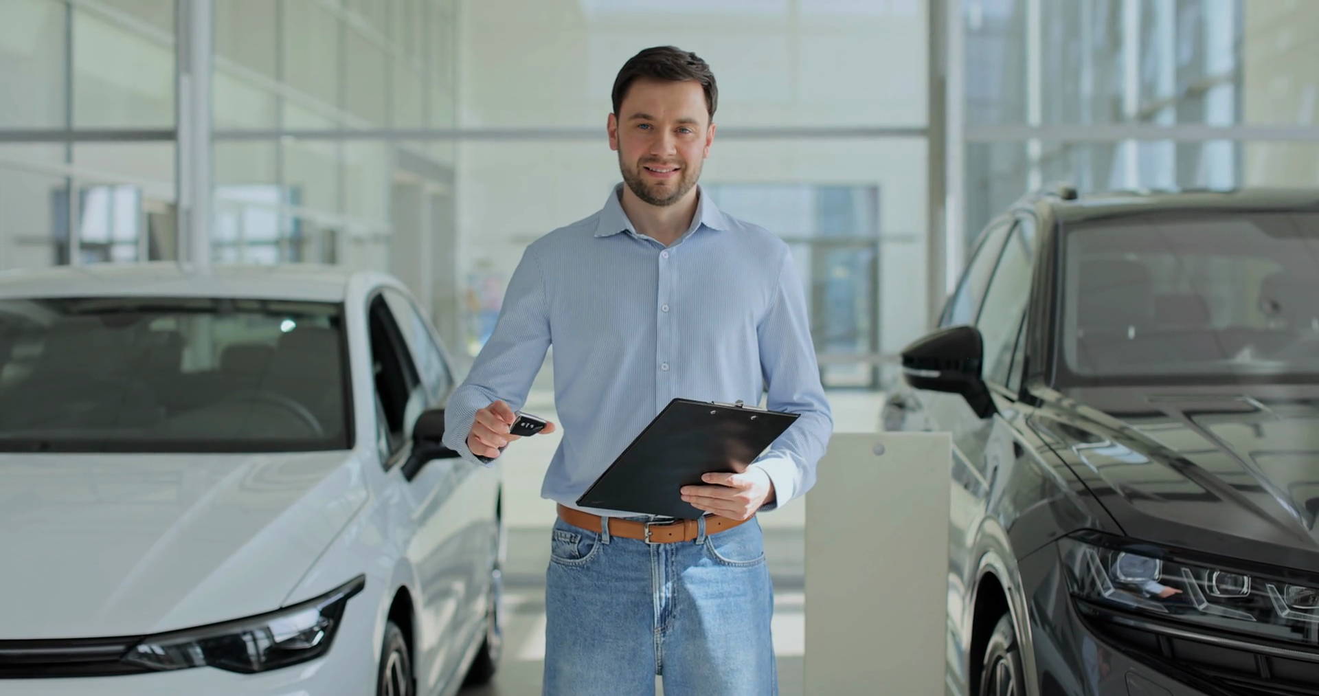 Handsome Man Manager At Car Dealership In Stock Footage SBV-352083462 ...