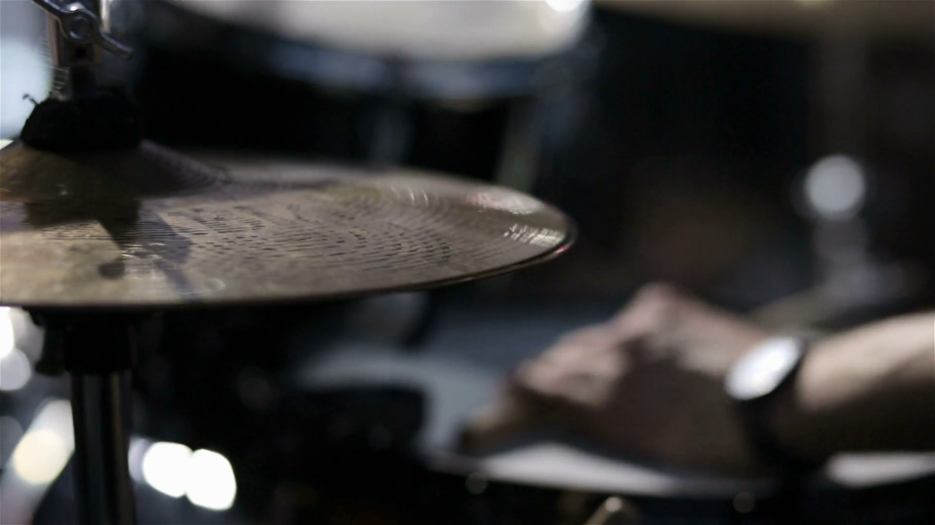Drummer playing on drum set. close up. Drummer on stage Stock Video Footage 0007 SBV306022728