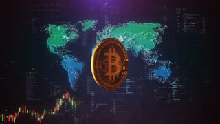 Animated Charts Diagrams of Financial Statistics concept. Bitcoin worldwide cryptocurrency and future payment system. Bitcoin motion graphic background.