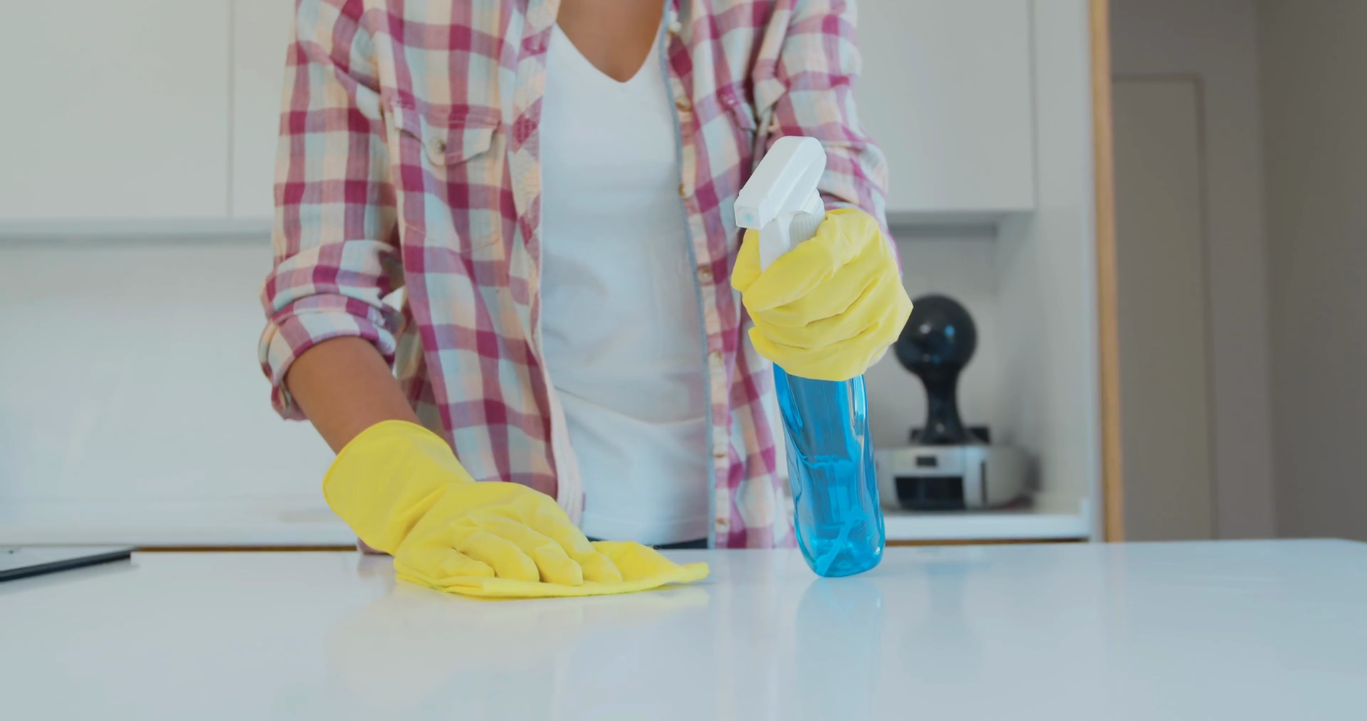 Cleaning the kitchen. Housekeeper washes the kitchen table. Stock Video Footage 0013 SBV