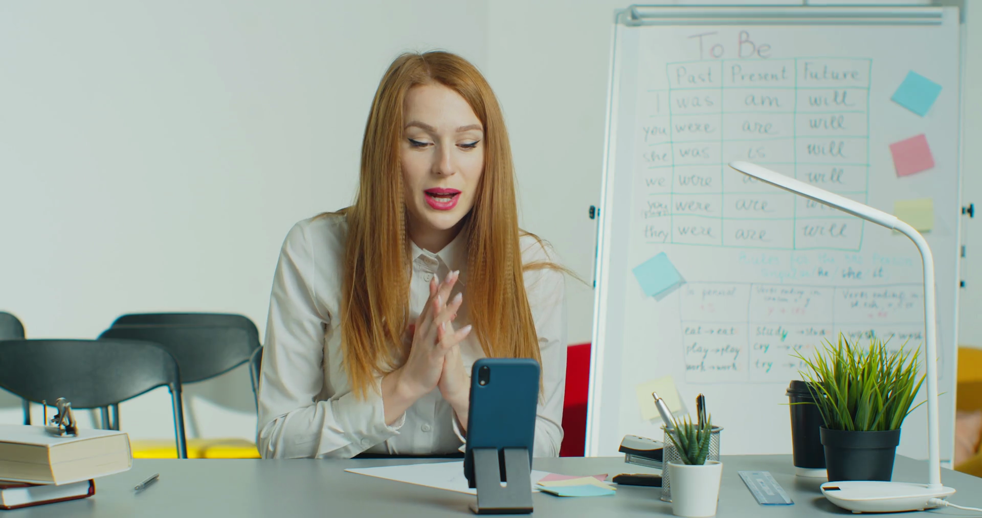 Online schooling, elearning. Female teacher is holding online lesson