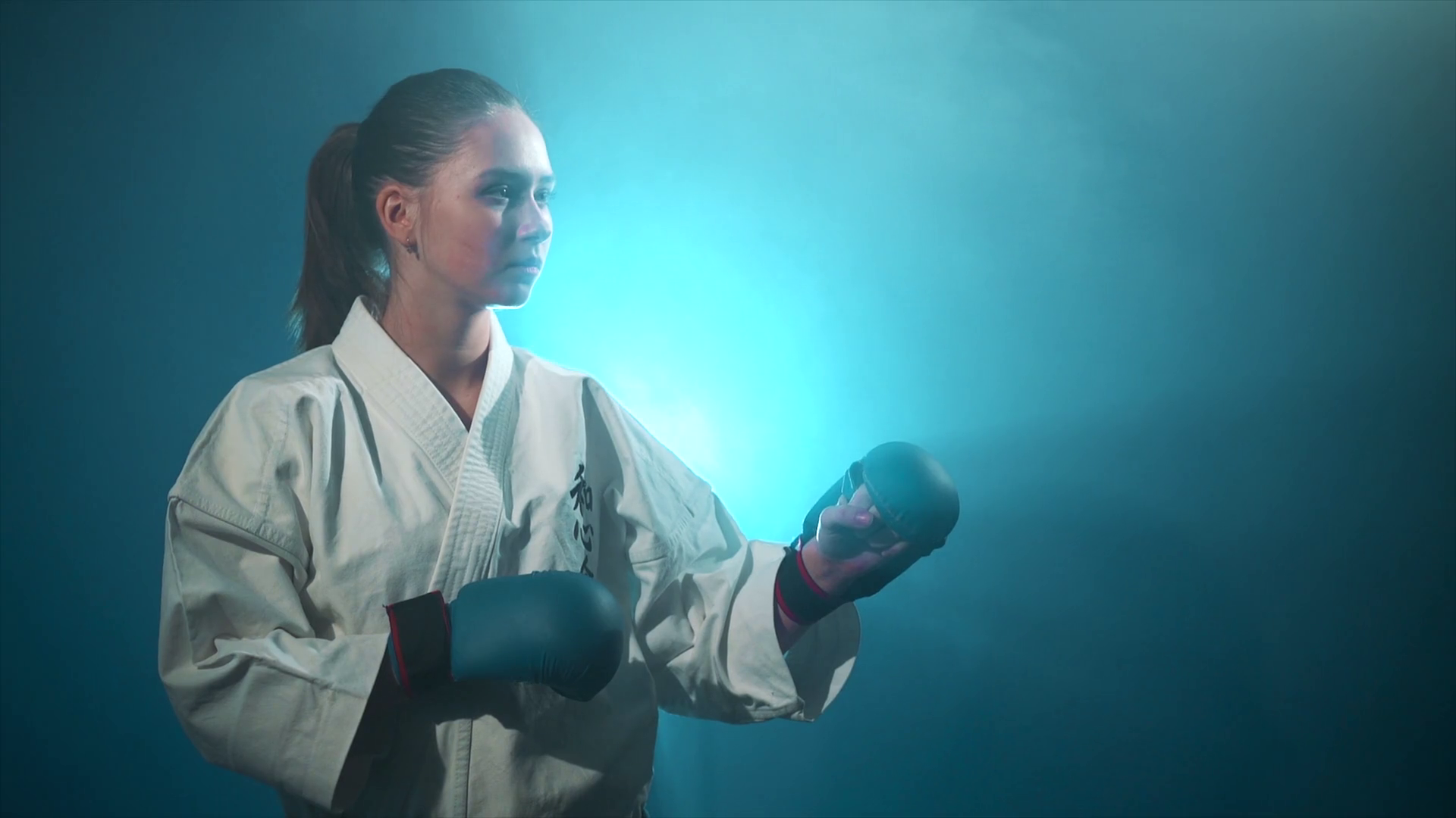 A karate girl making karate punches Stock Video Footage 0012 SBV