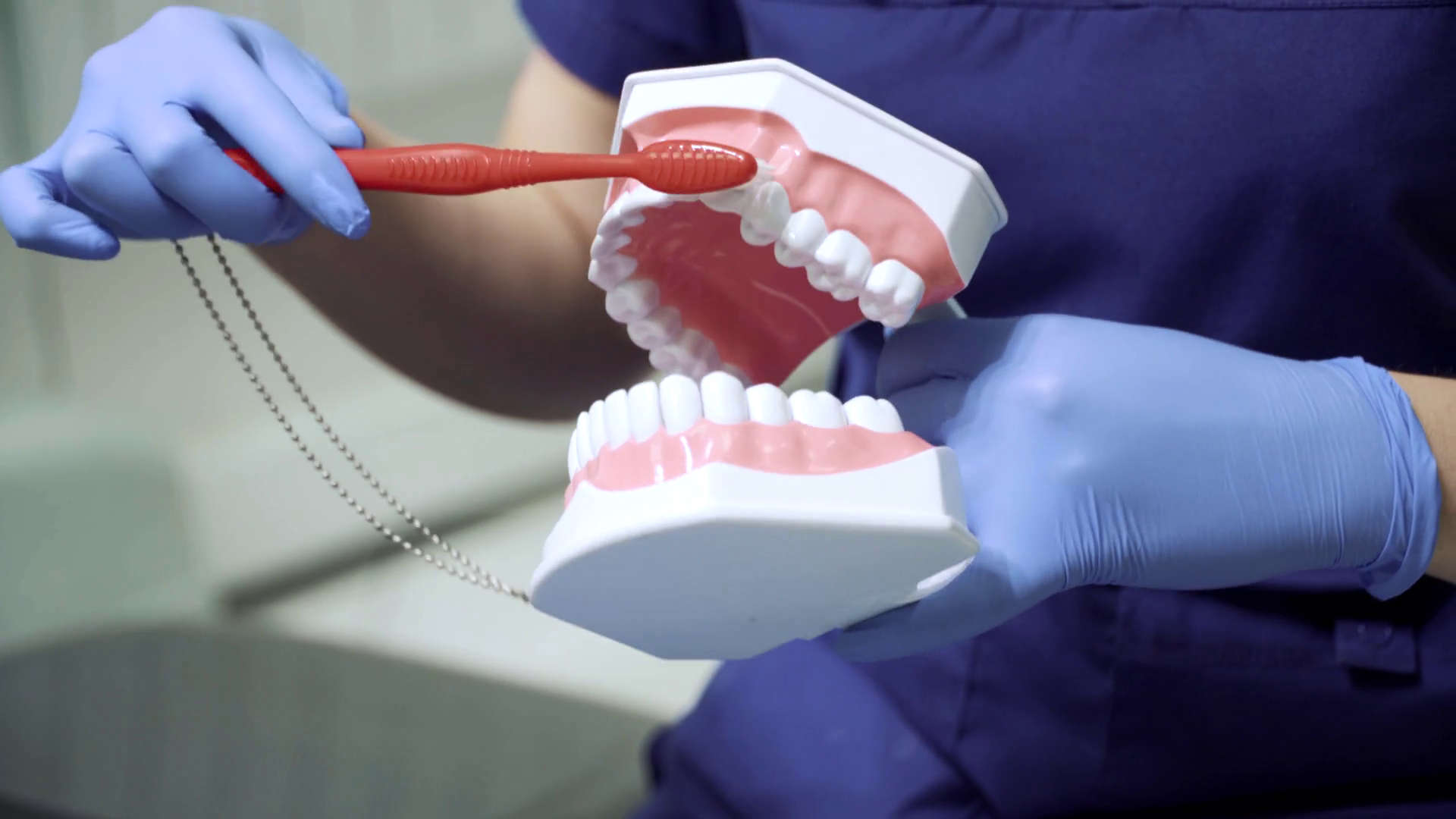 Dentist showing how to brush the teeth Stock Video Footage 0030 SBV