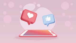 social media technology in smartphone with heart icon