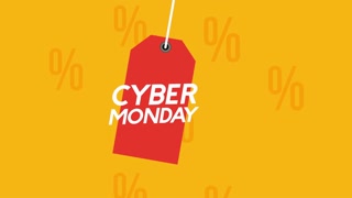 cyber monday animation with tag hanging ,4k video
