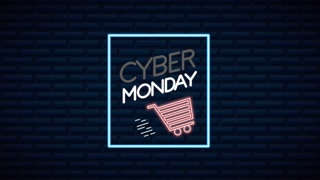 cyber monday neon lights animation with shopping cart ,4k video