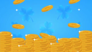 st patricks day animated card with treasure clovers coins ,4k video animation