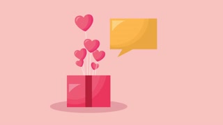 valentines day animated card with gift and hearts ,4k video animation