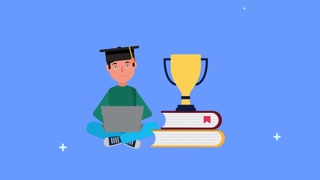 Young student learning with laptop - 4K animated video