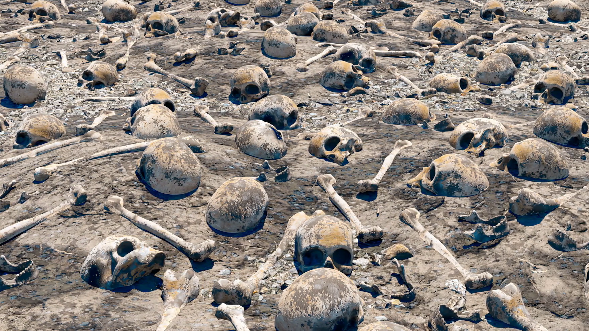 A Desolate Bone-scattered Landscape Littered Stock Footage SBV ...