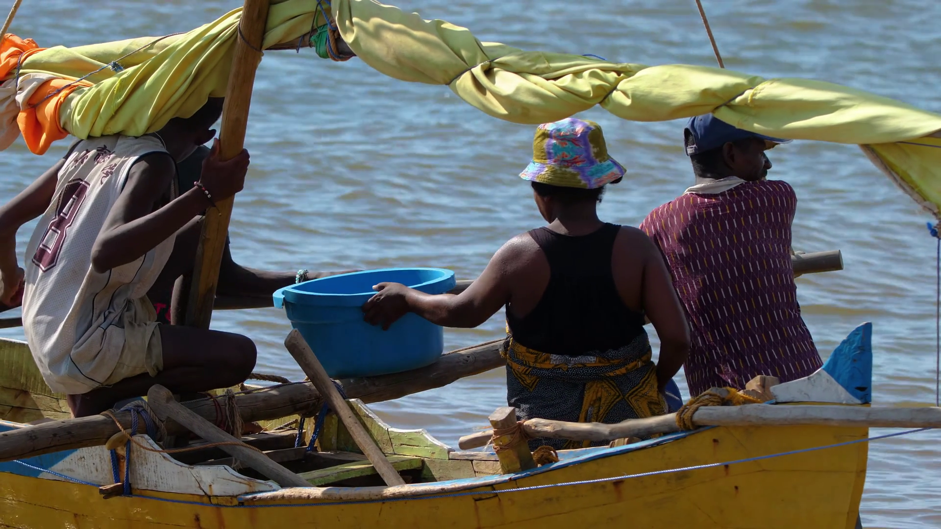 Women Putting Fish In Tub On Dhow At Port Of Stock Footage SBV ...