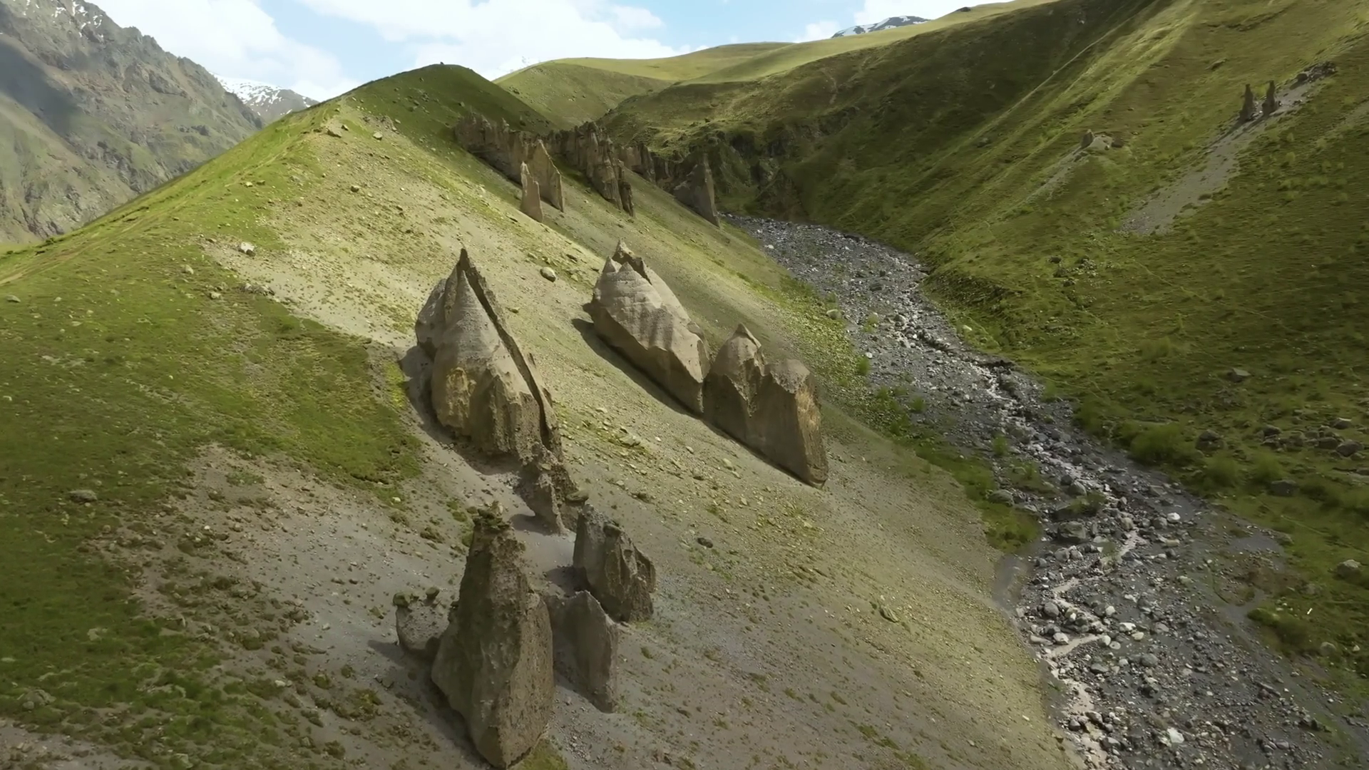 Drone Tracking River Through Green Mountains Stock Footage SBV ...