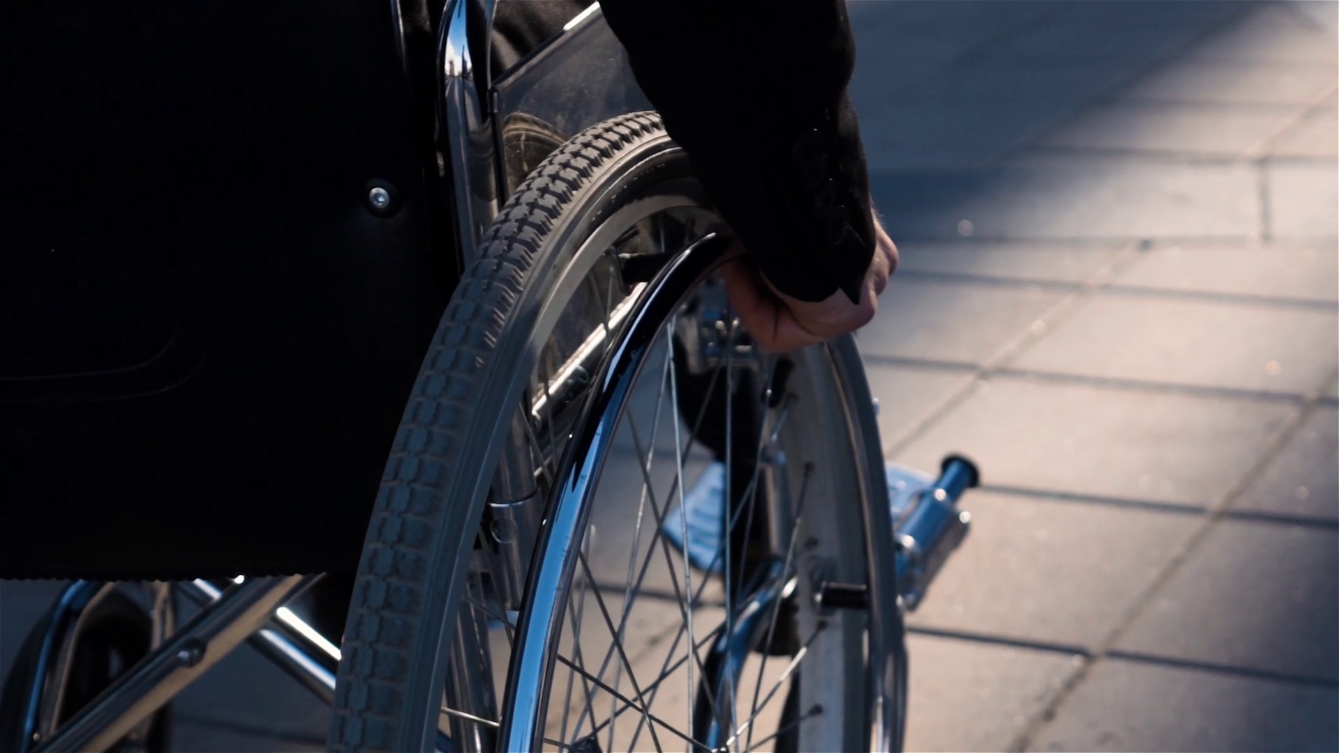Rear View Of Disabled Man In Wheelchair Near Stock Footage SBV ...
