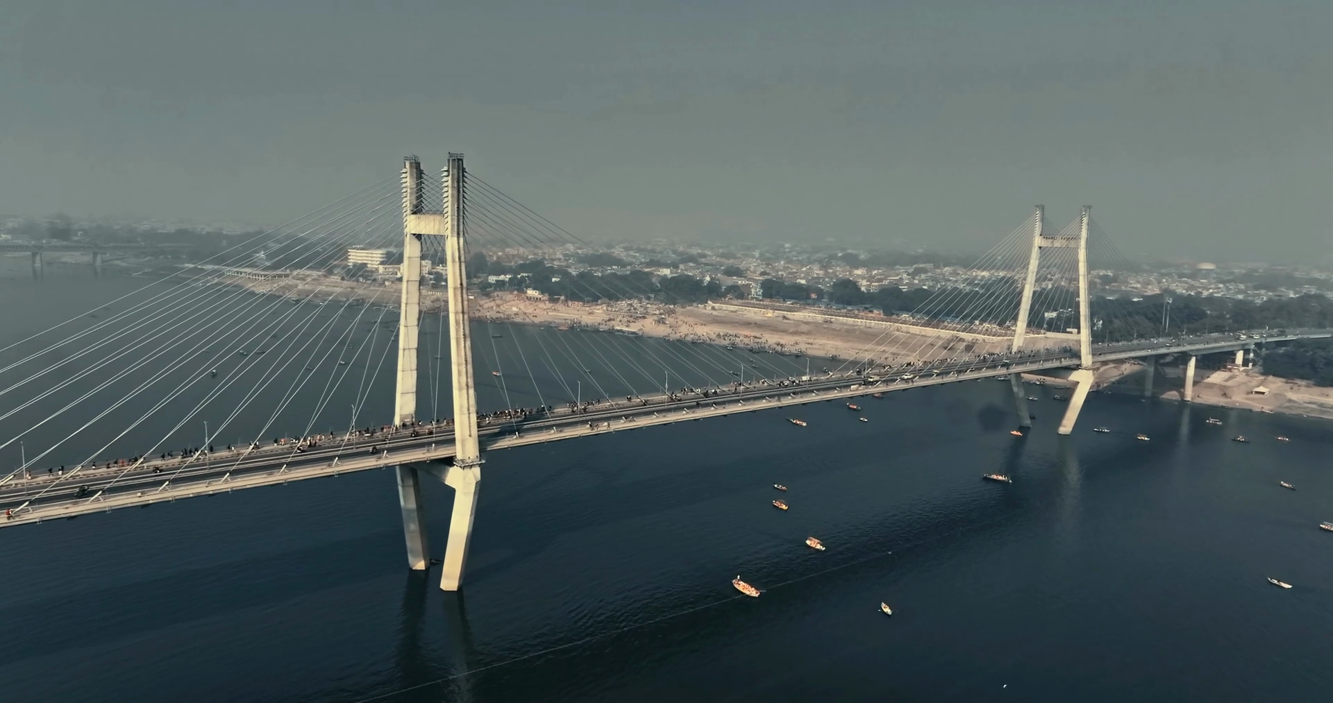 Cinematic Aerial View Of New Yamuna Bridge Stock Footage SBV-351867005 ...