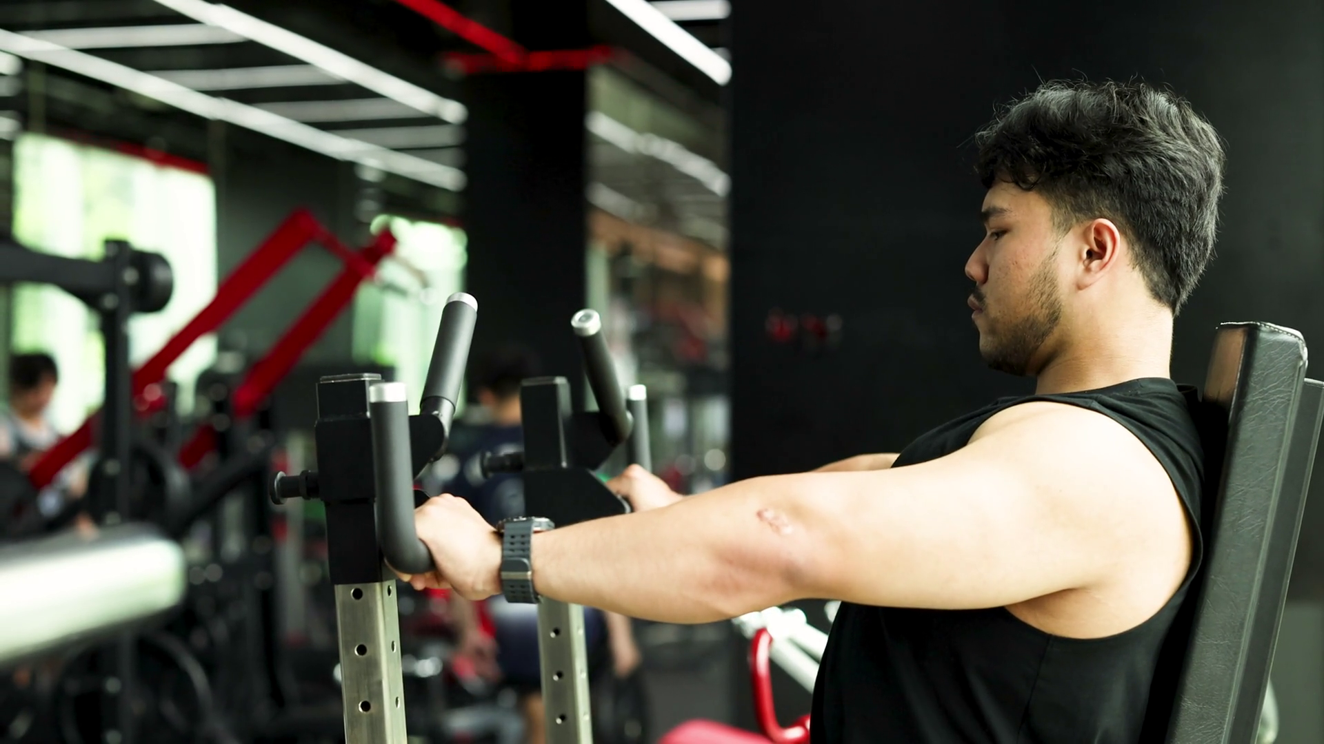 Man Performing Chest Press In Bangkok Gym Stock Footage SBV-352516301 ...