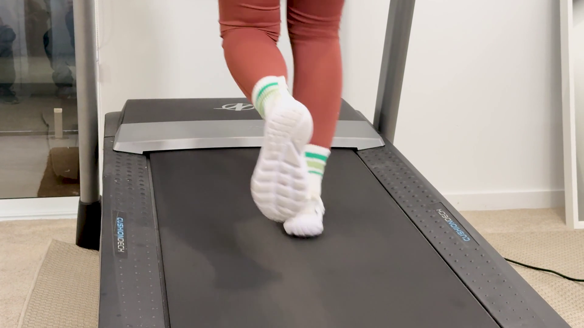 Woman Jogging On Treadmill In Home Gym Stock Footage SBV-352446726 ...