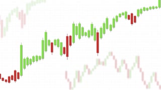 Animated Green and Red Candlestick Chart Rising on White Background