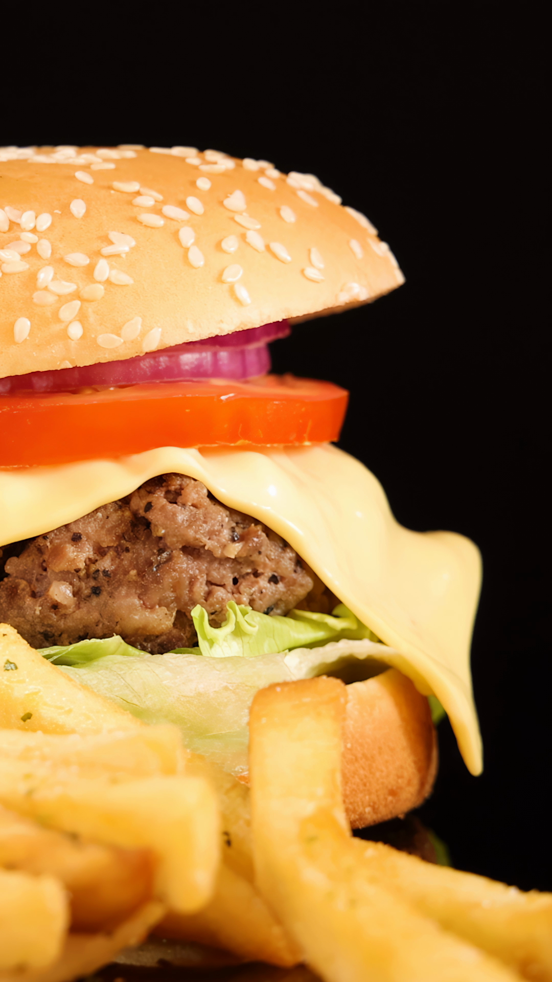 Rotating Close-up Of Cheeseburger With Fries Stock Footage SBV ...
