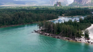 Aerial View of Turquoise Water and Tropical Coastline in Krabi Thailand