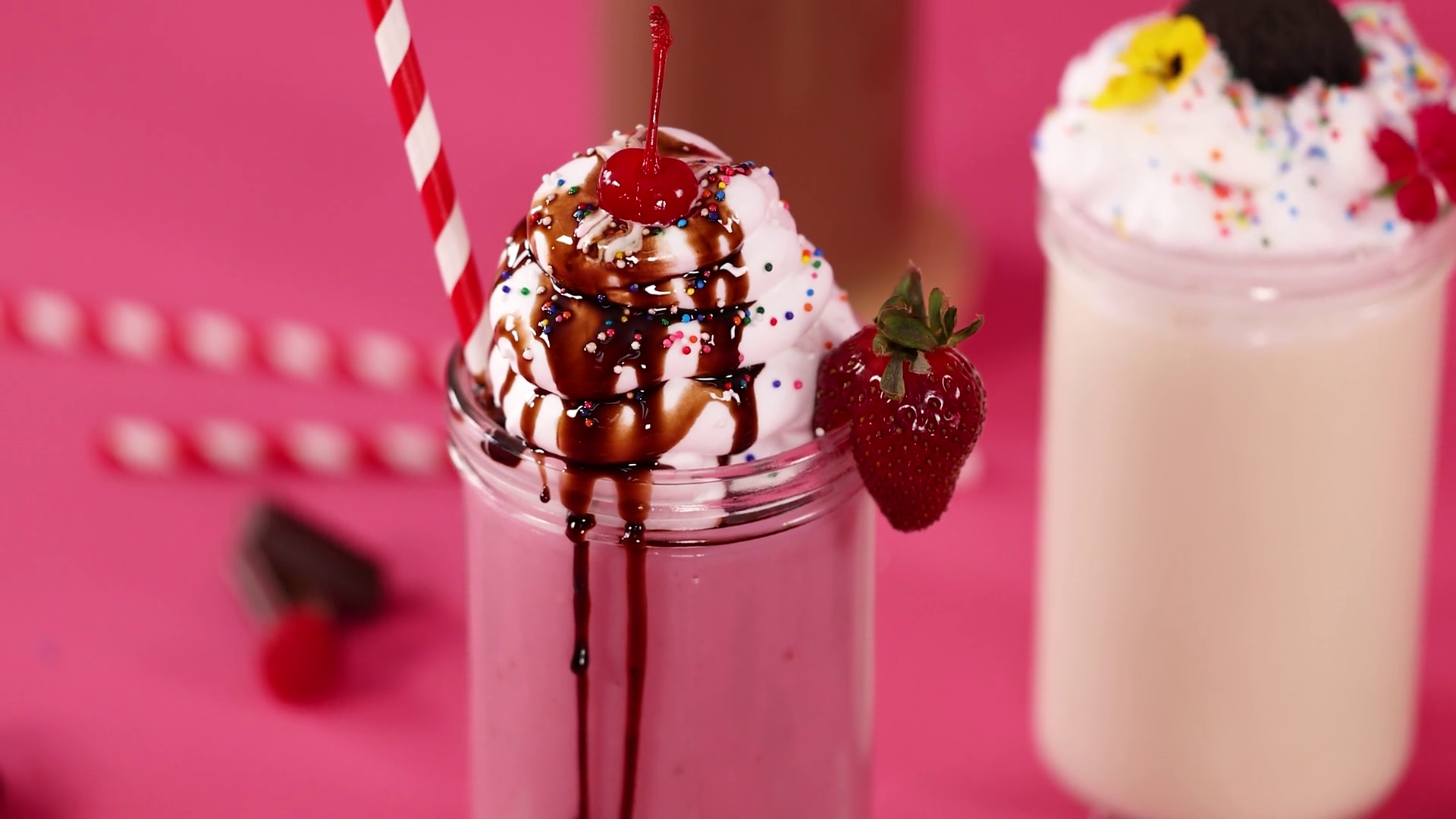 Strawberry Milkshake Topped With Whipped Stock Footage SBV-353195357 ...