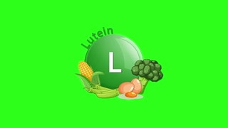 Lutein Supplement Animation With Vegetables on Green Background