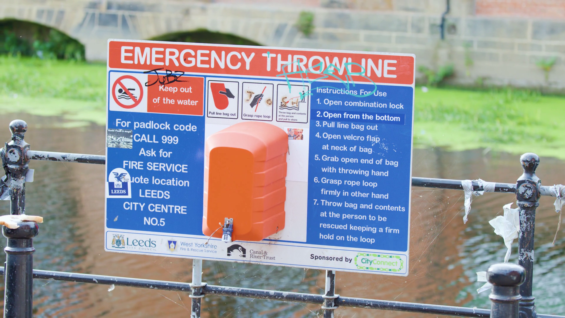 Emergency River Safety Throwline Sign Beside Stock Footage SBV ...