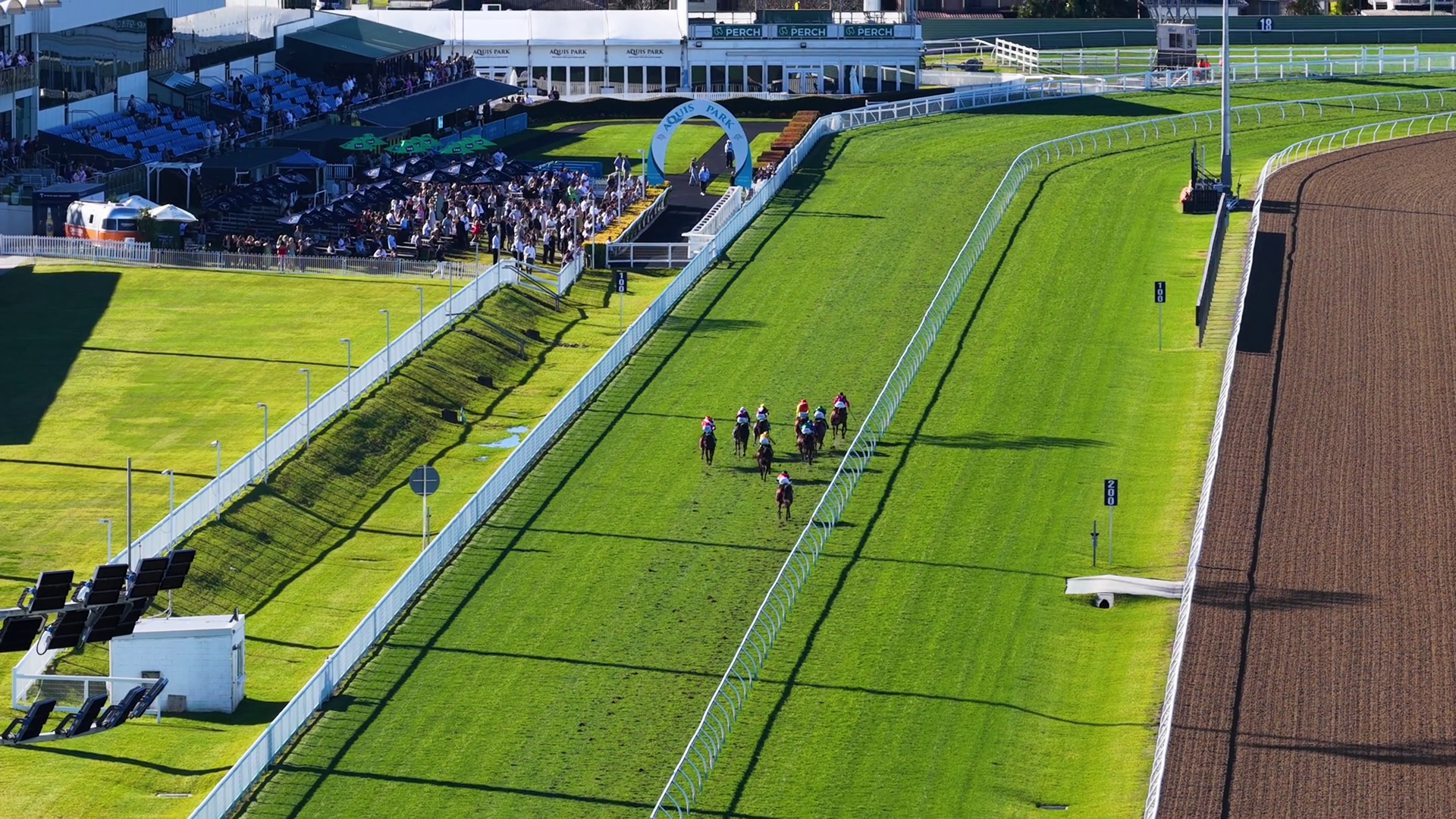 Aerial View Of Horse Racing Event At Turf Stock Footage SBV-352571472 ...