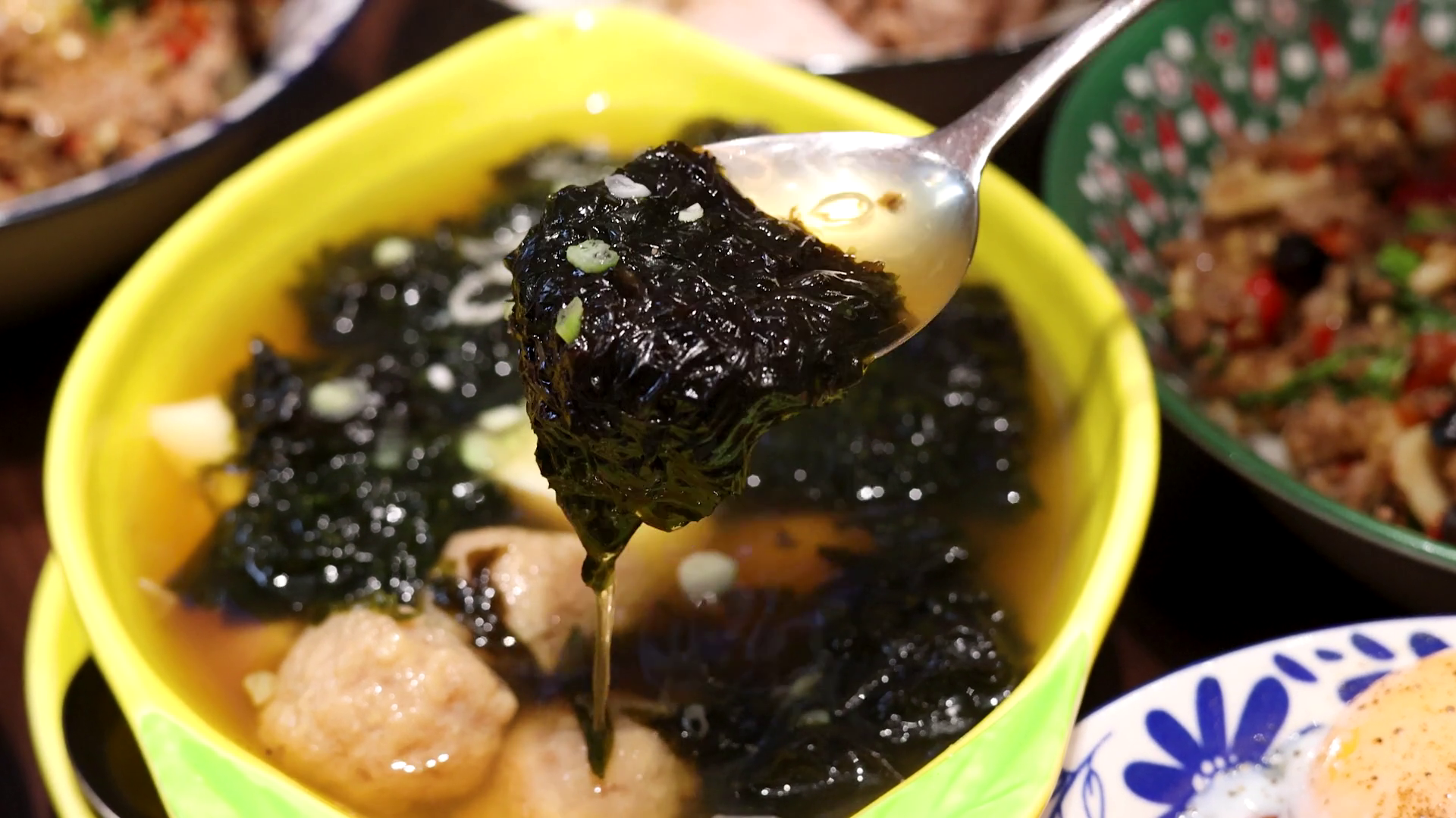 Spoon Lifting Seaweed Soup With Pork Stock Footage SBV-352669508 ...