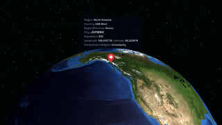Animated Earth Zooming into Juneau Alaska with Geographic Data Overlay