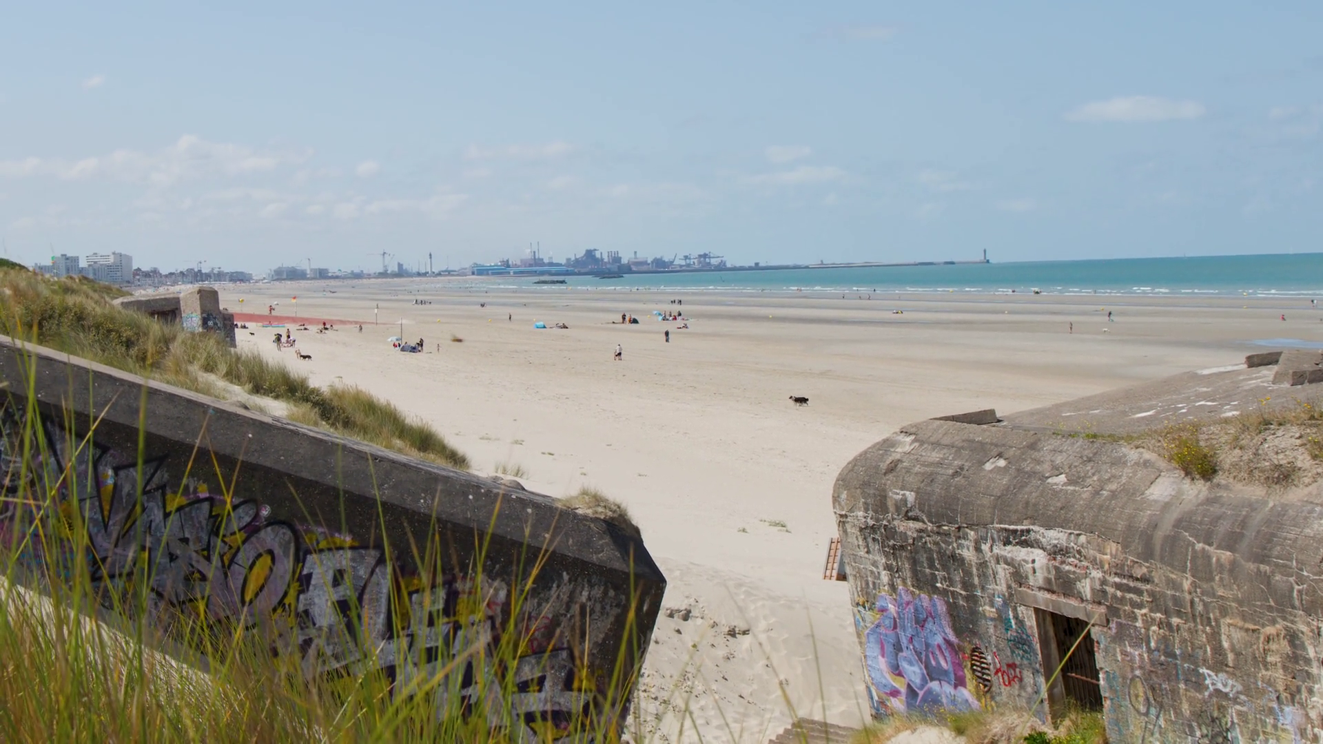 panning-view-of-graffiti-covered-bunker-on-stock-footage-sbv-353281108