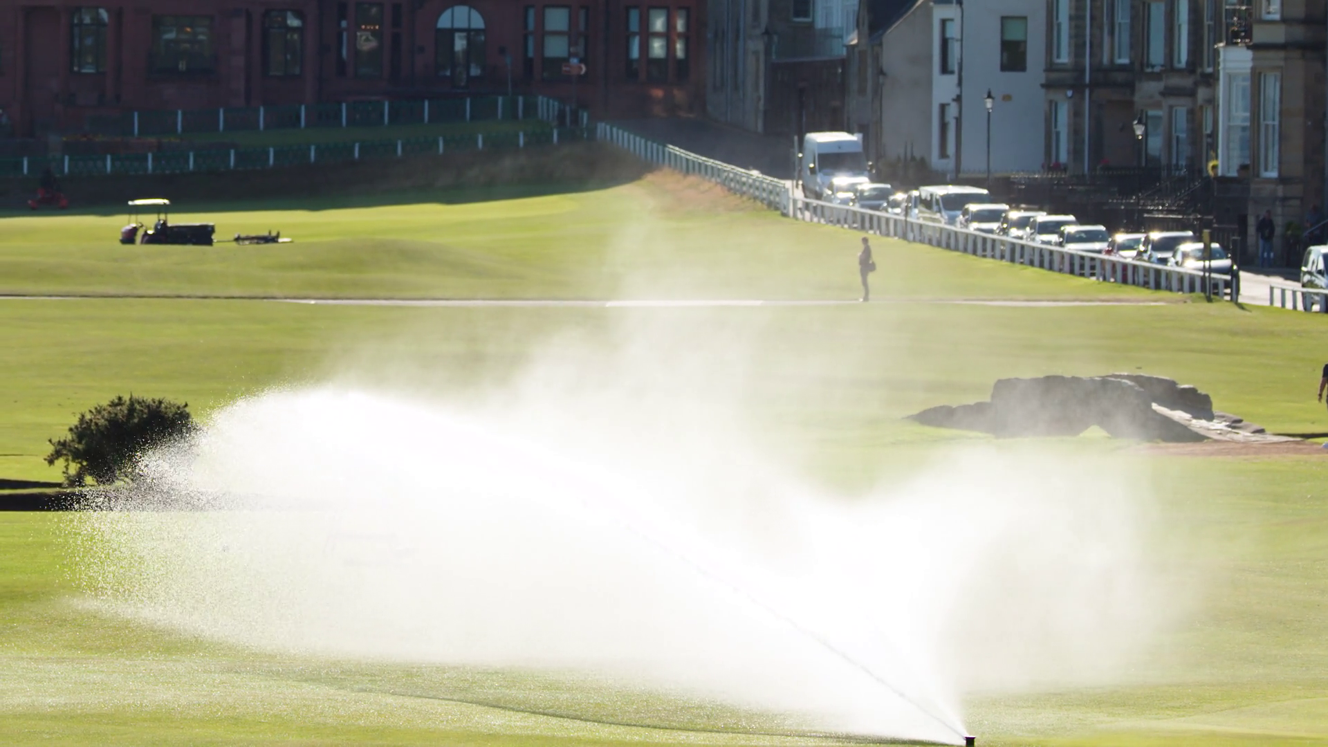 Rotating Sprinkler Watering Golf Course At Stock Footage SBV-352954098 ...