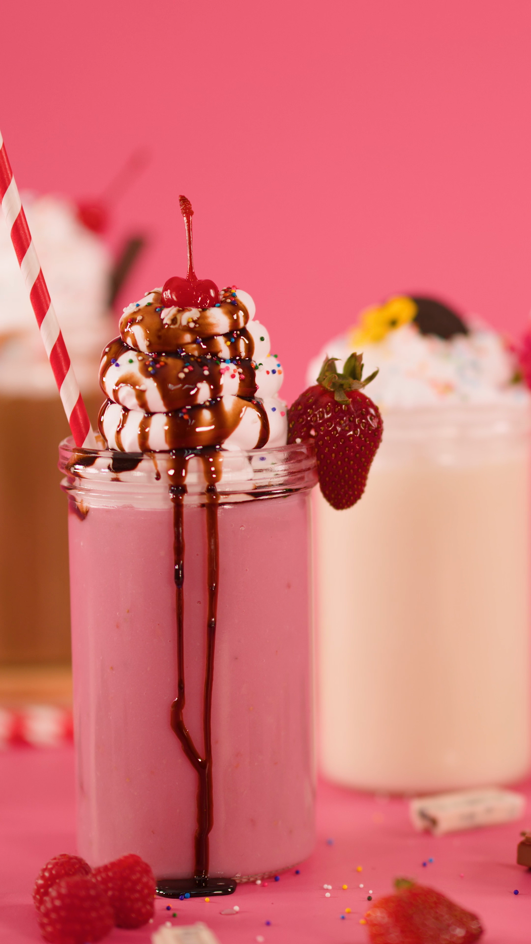 Hand Adds Straw To Strawberry Milkshake With Stock Footage SBV ...
