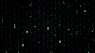 Green Mathematical Symbols Falling Vertically in a Matrix Style Digital Rain