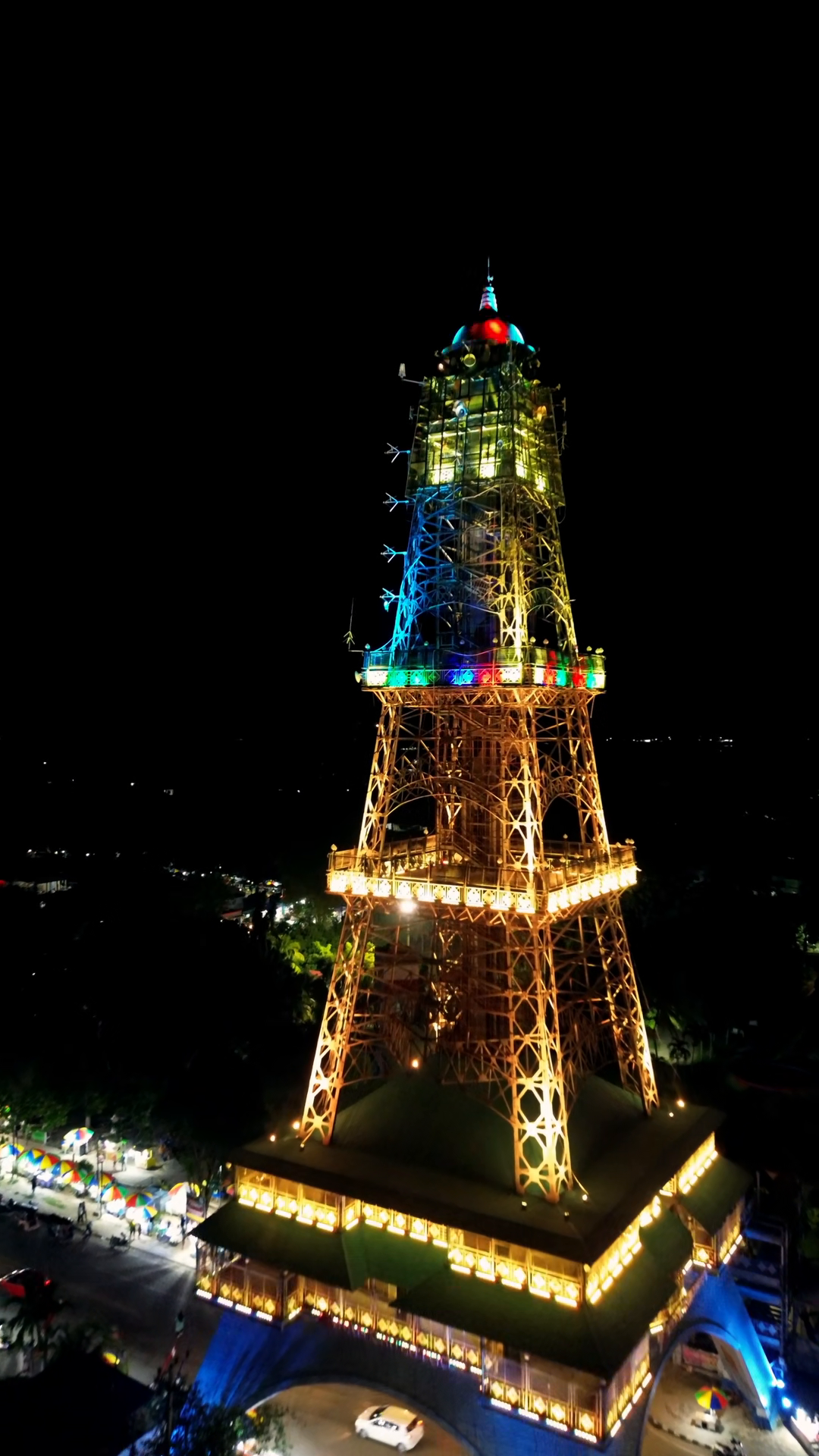 Aerial View Of Illuminated Tower At Night Stock Footage SBV-353535728 ...