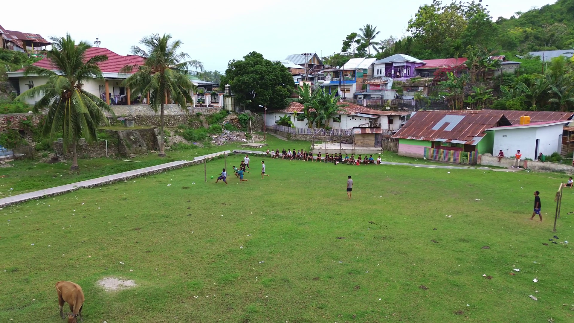 Aerial Shot Of Kids Playing Football In Stock Footage SBV-352371191 ...