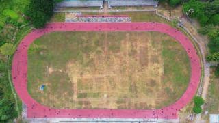 Aerial view of people running at the GOR Nani Wartabone, Gorontalo City