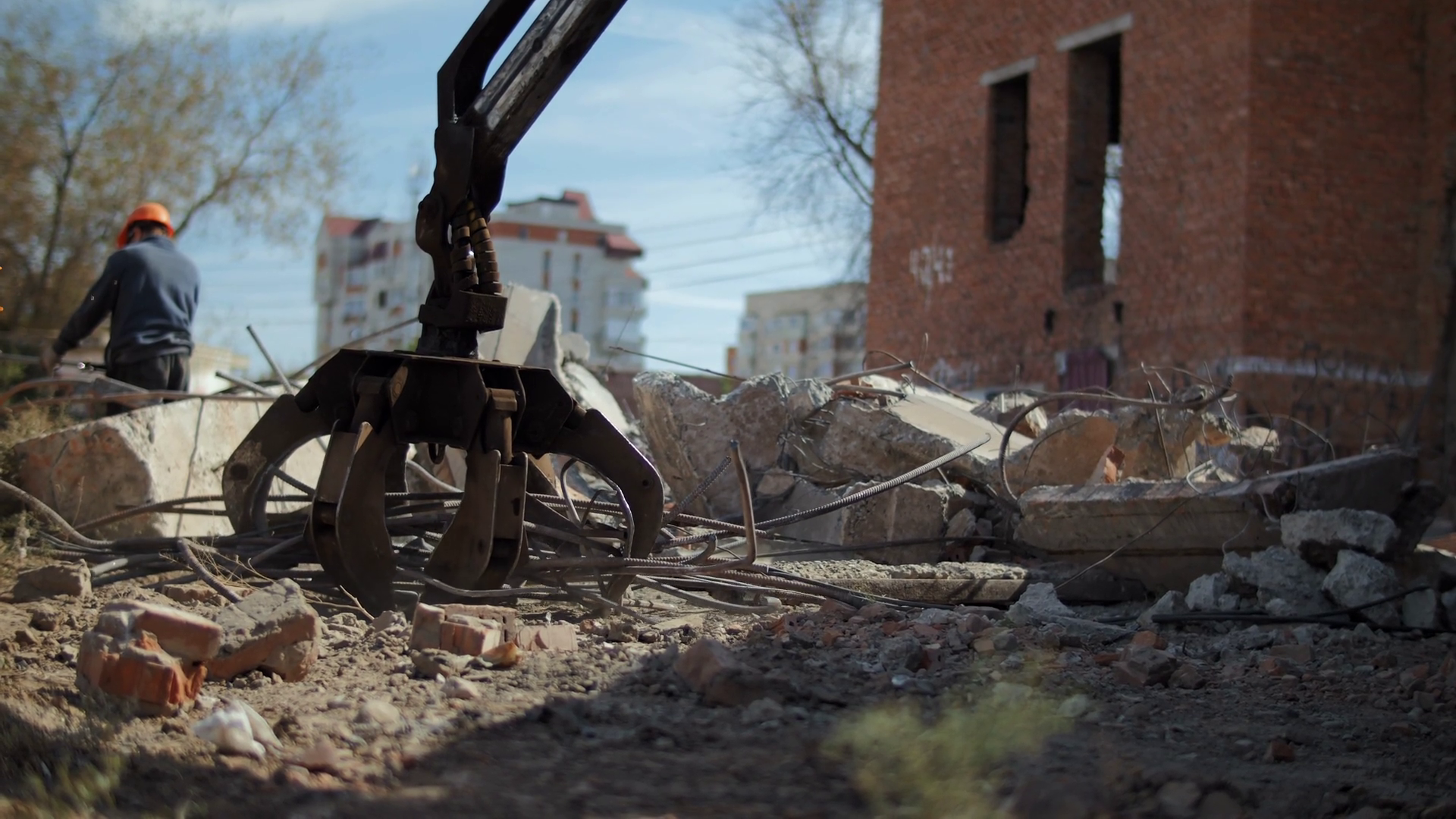 Excavator Claw Clearing Debris Building Stock Footage SBV-352965989 ...
