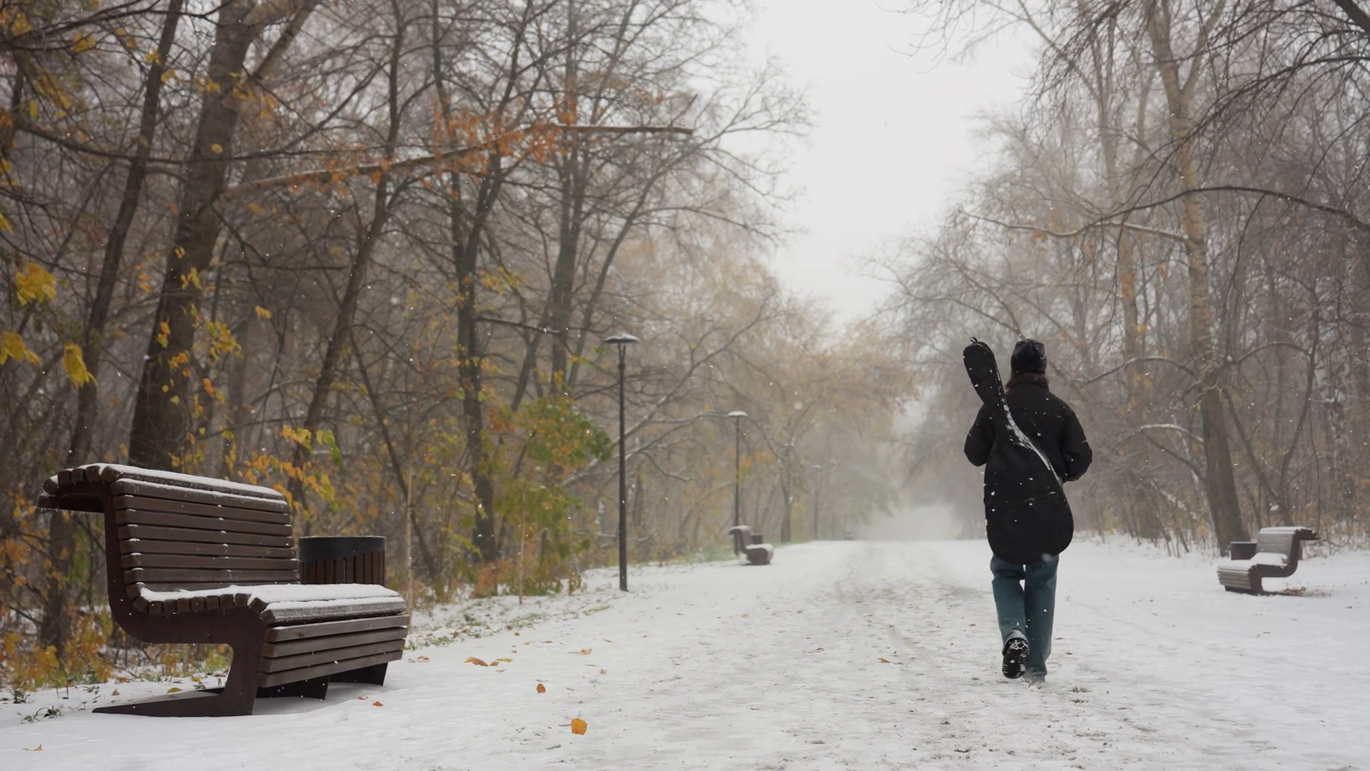 Back View Of Girl Walking In Snowy Park Stock Footage SBV-351722725 ...