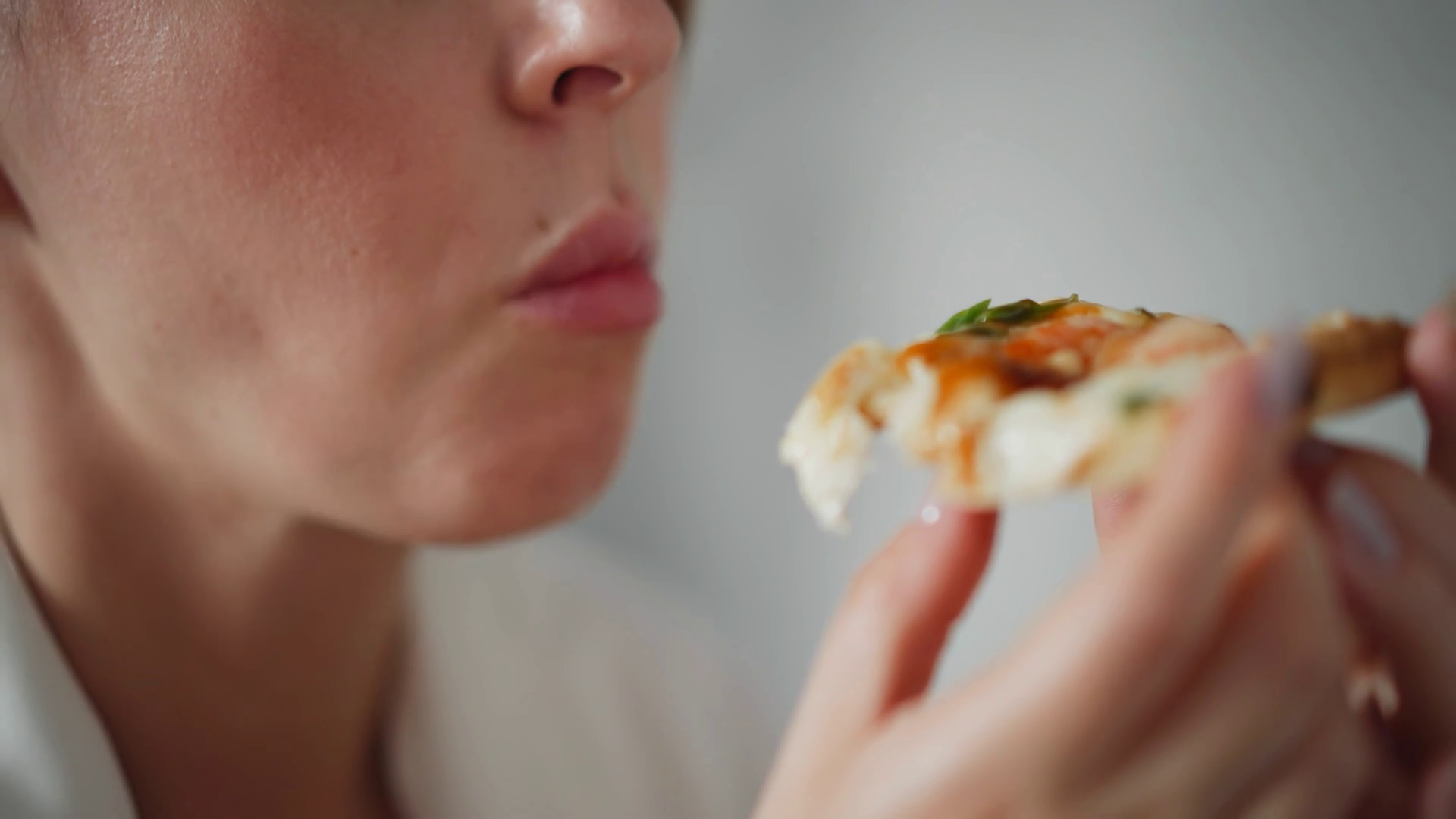 Close Up Of Woman Savoring Cheesy Pizza Stock Footage SBV-352057419 ...