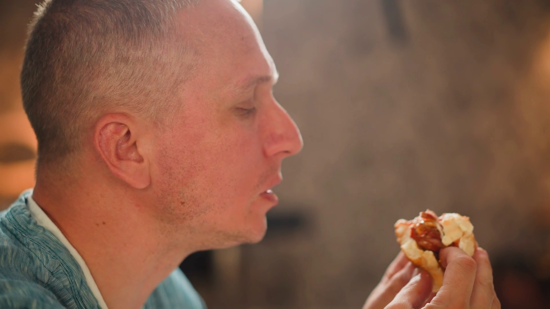 Close Side View Of Adult Man Eating Stock Footage SBV-352057526 ...