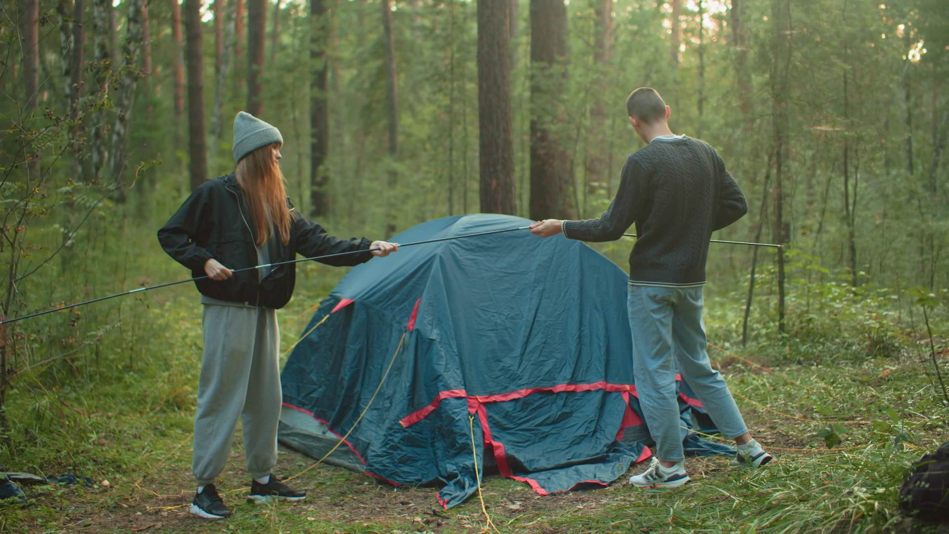 Duo Lovers Standing In Forest Fixing Stock Footage SBV-352245768 ...