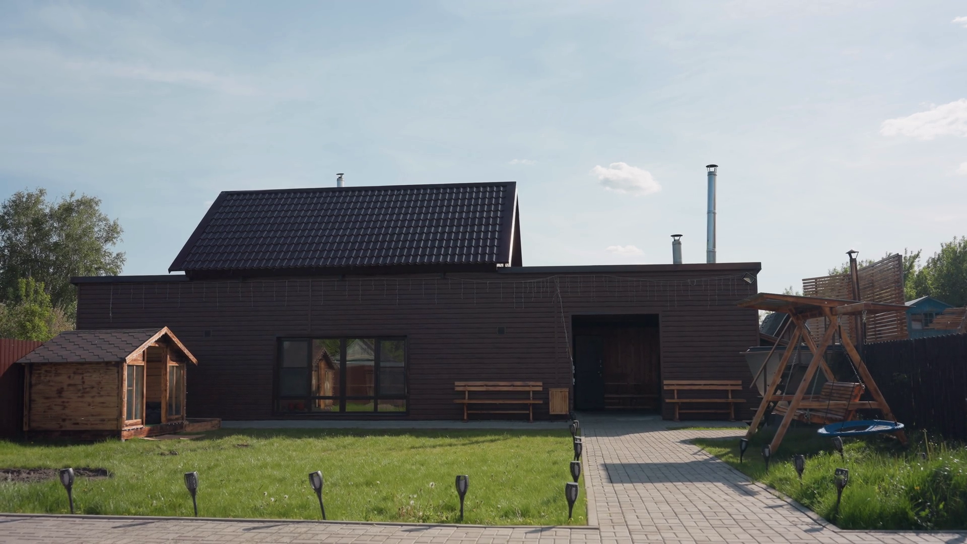 Brown Wooden House In Sunny Fenced Compound Stock Footage SBV-352431841 ...