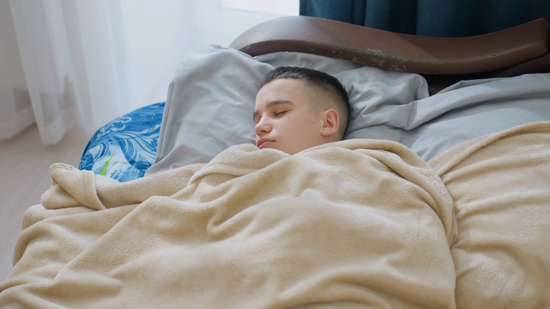 Plump Kid Stretching Gently On Bed Opening Stock Footage SBV-352933265 ...