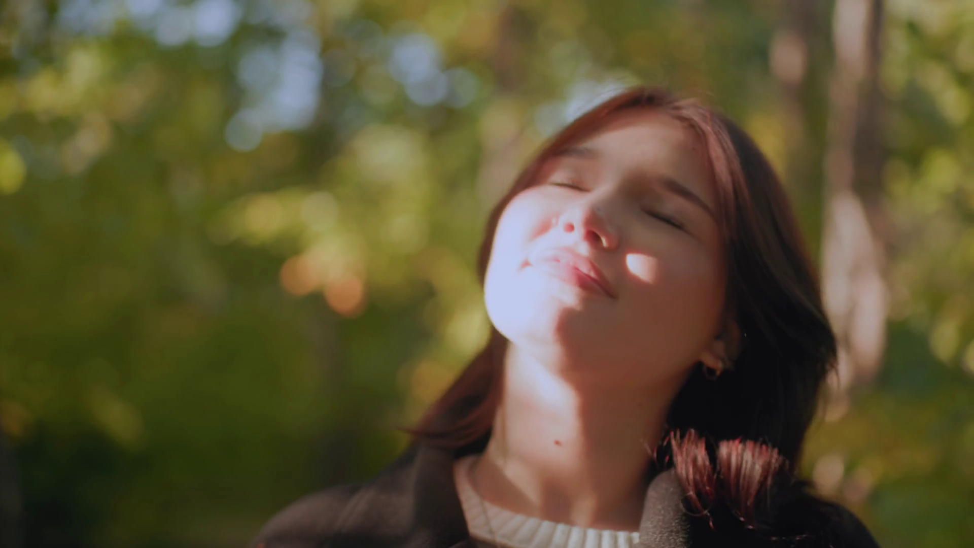 Cheerful Woman Tilts Head In Relief Under Stock Footage SBV-352887391 ...