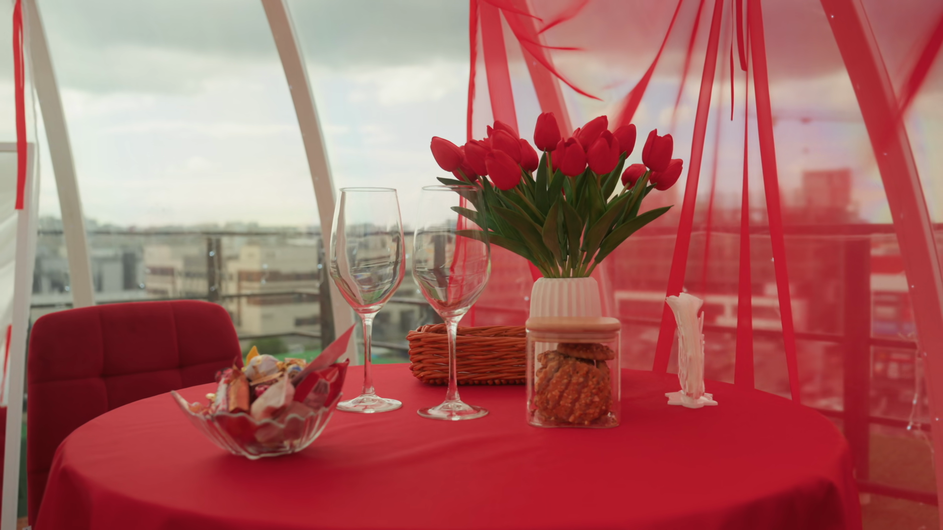 Rooftop Table With Tulip Centerpiece Refined Stock Footage SBV ...