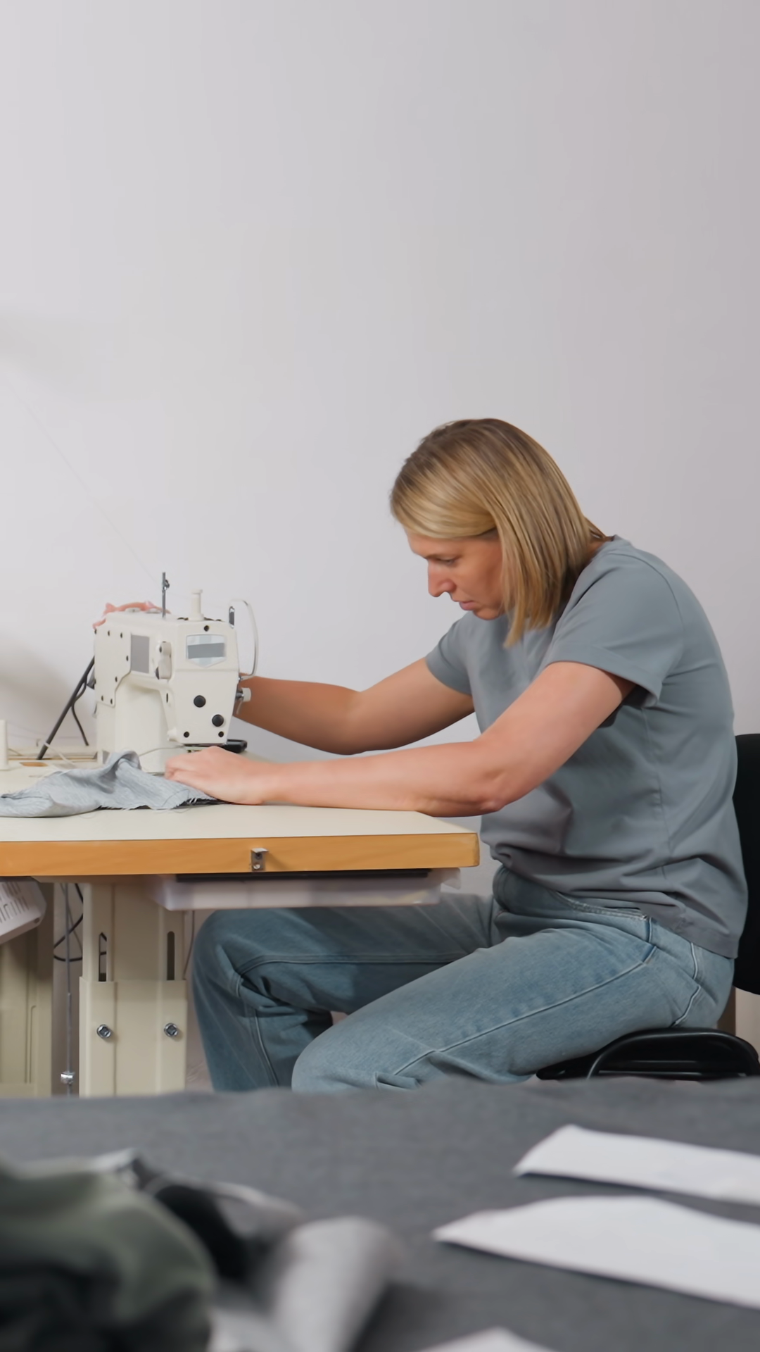 Caucasian Woman Operating Sewing Machine Stock Footage SBV-353500296 ...