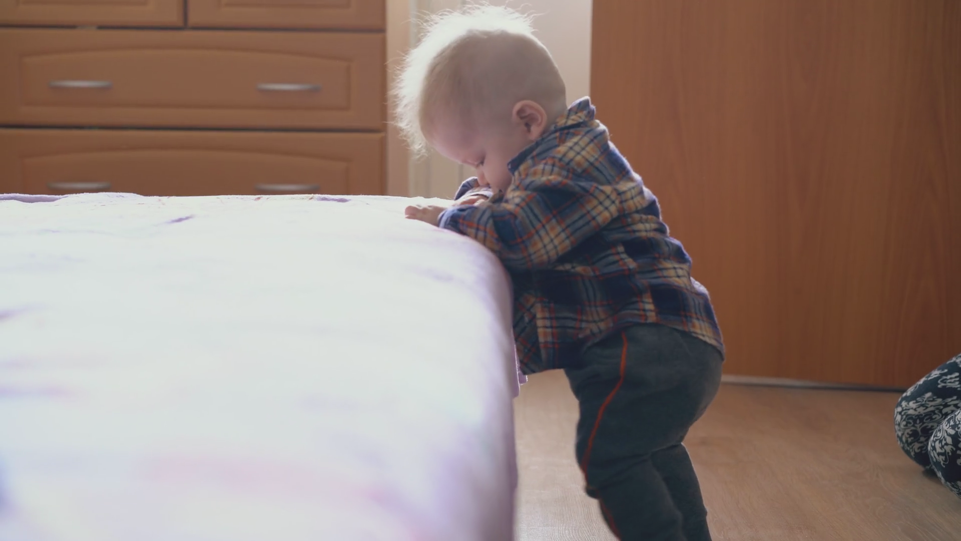 Adorable Fair Haired Baby Leans On Large Stock Footage SBV347328079