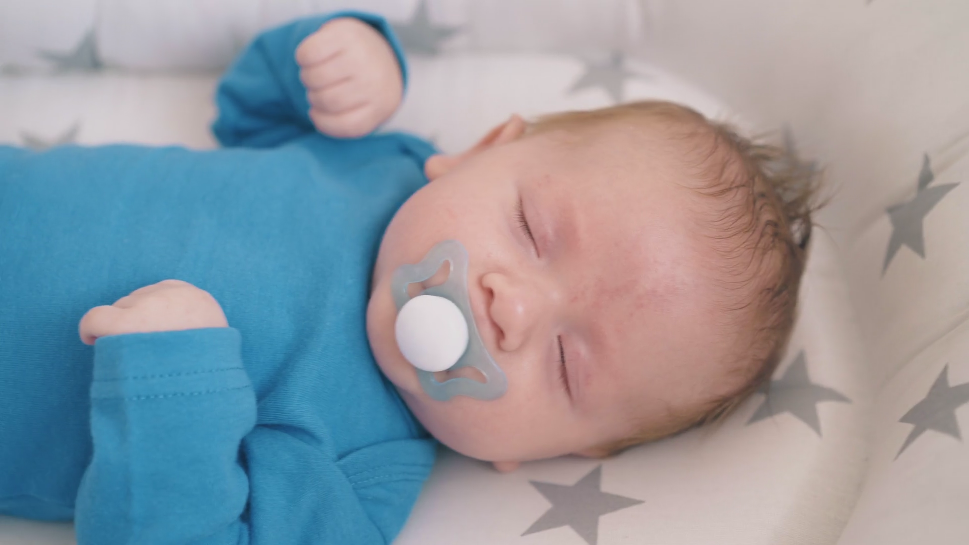 Lovely Newborn Baby With Pacifier Sleeps In Stock Footage SBV347446252
