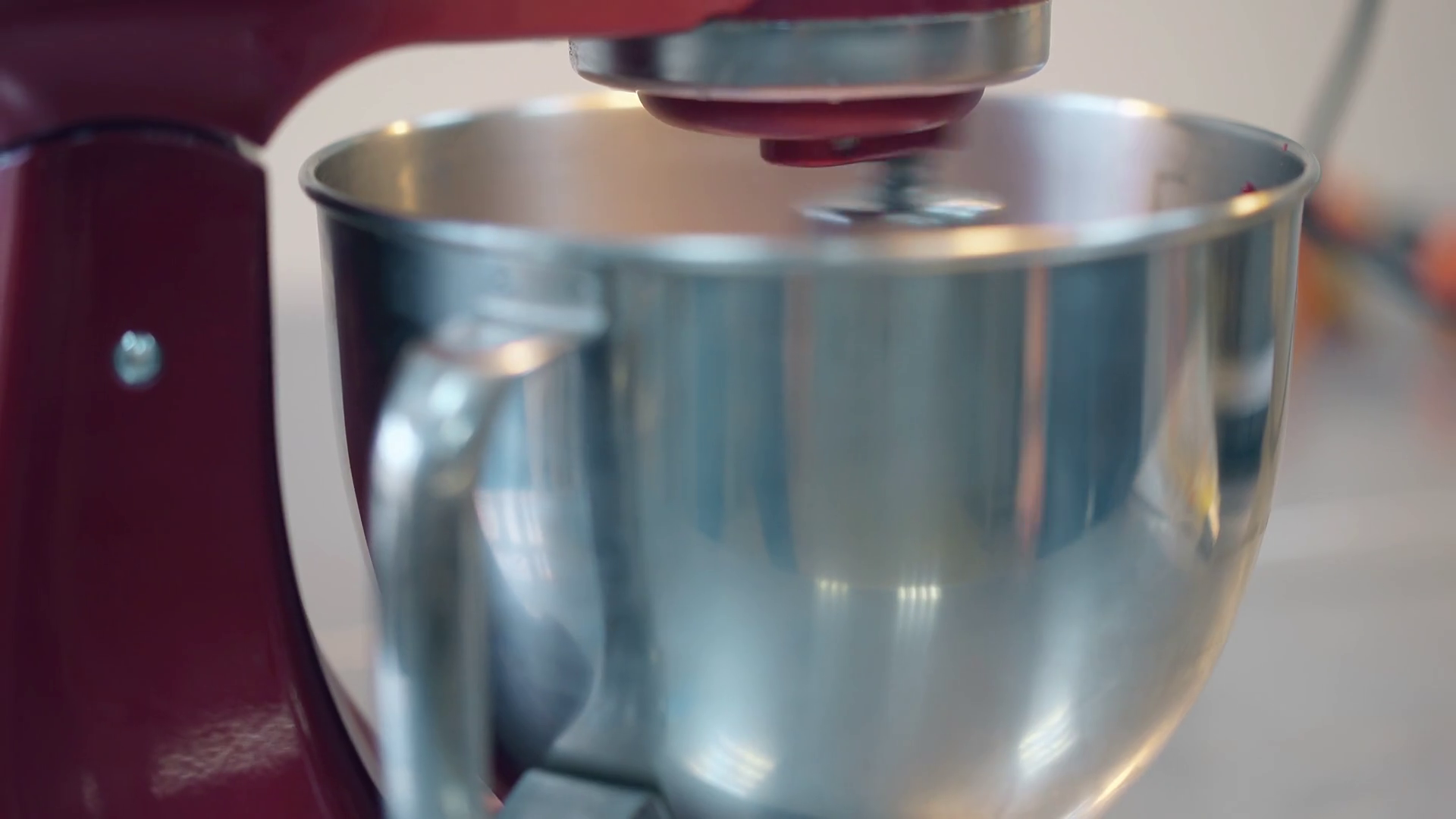 Macro Big Red Mixer Spins Prepares Pink Air Stock Footage SBV347336843